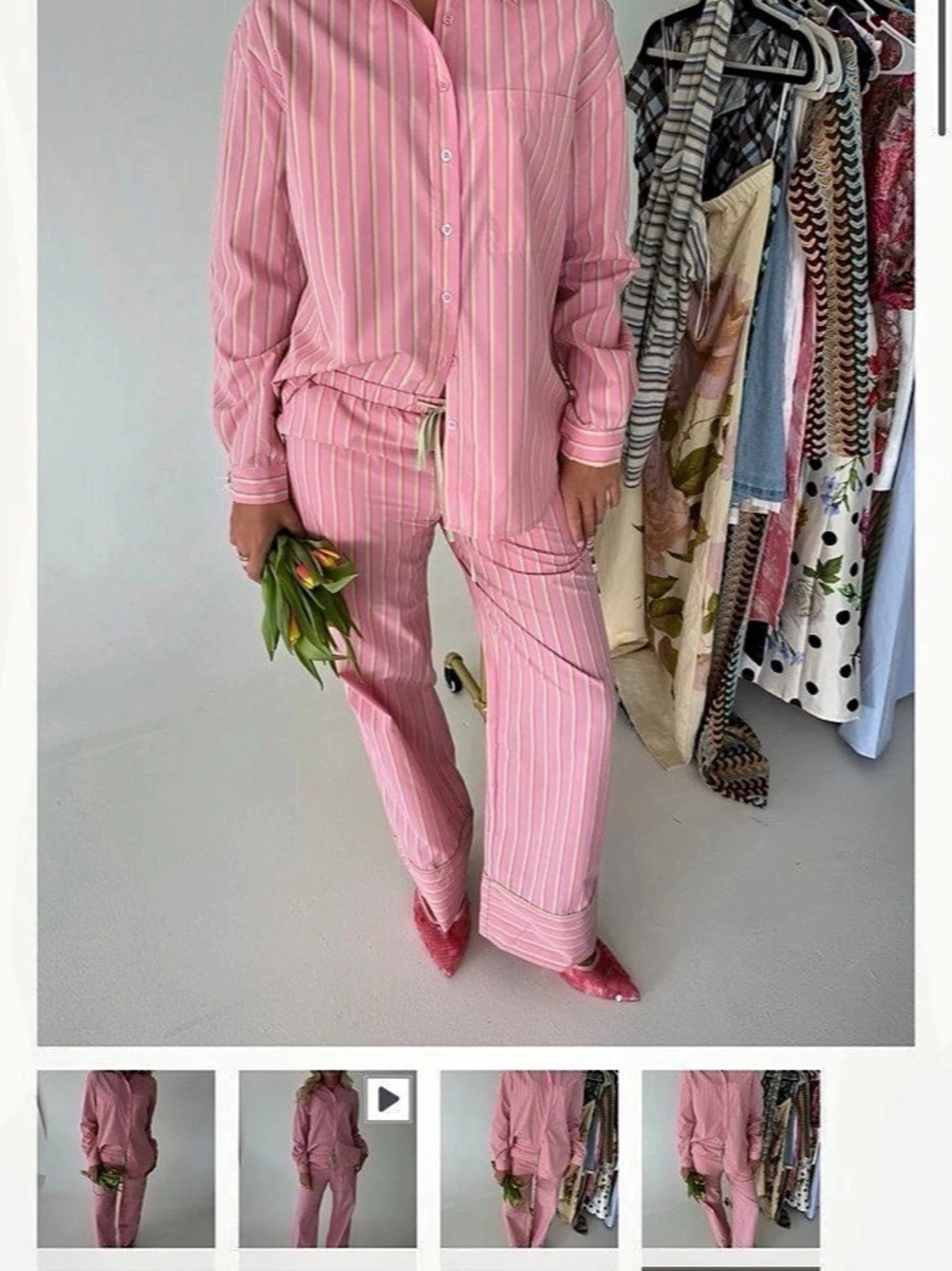 Fancy Marah Striped Button Down Shirt - Strawberry, Pink & White, Medium NWT!!